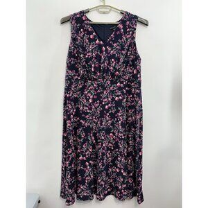 Maggy London Midi Dress Sleeveless Fit & Flare Floral V Neck Blue Pink Women 16W